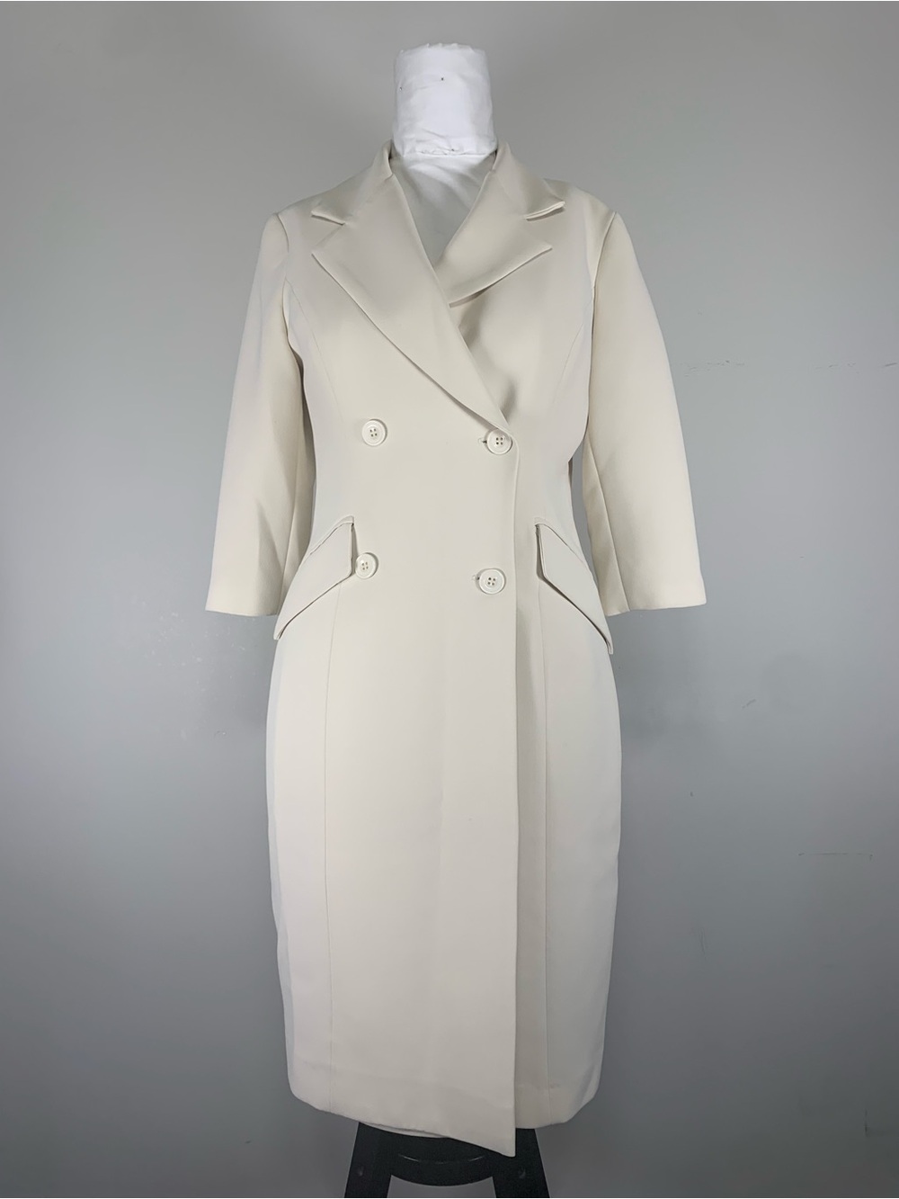 Sandra Angelozzi Women's Cream Double-Breasted Long Sleeve Dress Coat